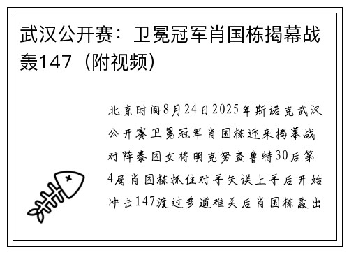 武汉公开赛：卫冕冠军肖国栋揭幕战轰147（附视频）